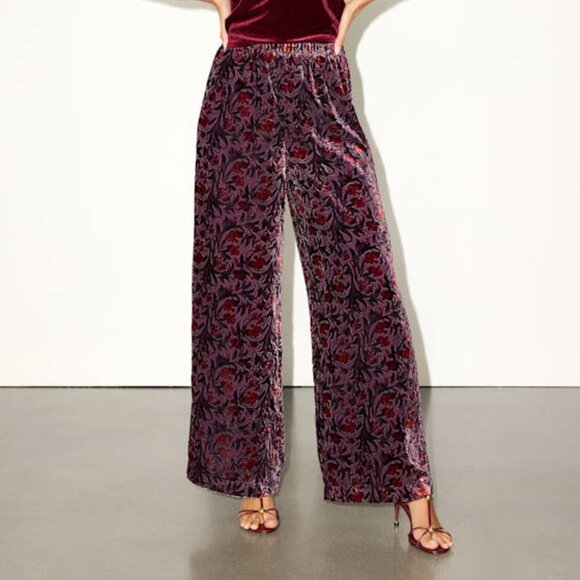 Lulus Pants - Lulus Hara Purple Multi Floral Velvet Wide-leg Pants - Size XS